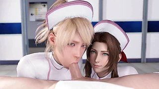 Nurse Luna and Aerith suck big cock