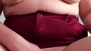 Secretary with Big Tits in Red Miniskirt Masturbates Wet Pussy Riskily in Office