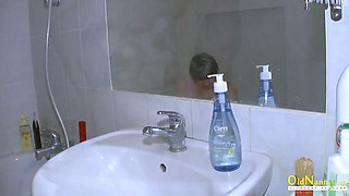 Old Man Cumming in Mature Woman's Mouth