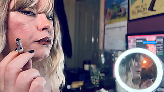 Smoke In The Mirror - Beautiful Blonde Cougar Tina Snua Smoking 1 cigarette With Lots Of Smoke -  Smoker