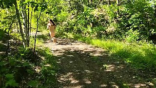 Naked Run in the Forest: Amateur Russian Girl Flashes Pussy and Big Ass Doggy Style