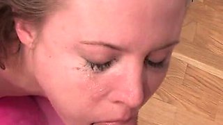 Pink had her hot throat penetrated as he plugged his cock down the back of it