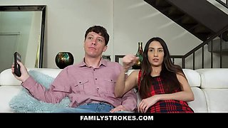 FamilyStrokes - Sister Rides Her Step Brother While Watching TV
