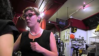 Lesbo mature shop boss seduces shy employee to have sex