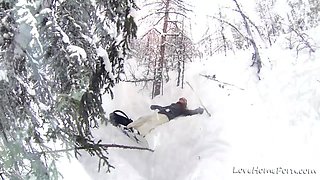 Pretty brunette snowboarder enjoys giving a blowjob
