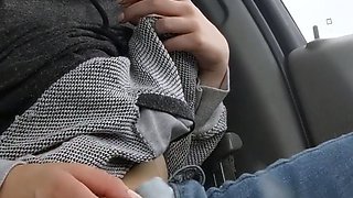 Outdoor solo masturbation scene with curly blonde