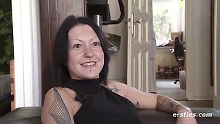 German Amateur Marina T Fucks Herself with Glass Dildo in Shower - Tattooed & Pierced Solo Masturbation