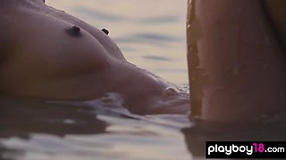 Nude asian teenie and GF watch the sunset