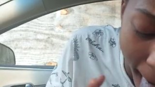 Public blowjob in the car from black amateur stepmom