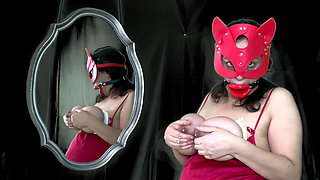 Horny Drooling Slut Milks Her Tits