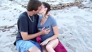 Passionate fucking on the beach with horny brunette girlfriend