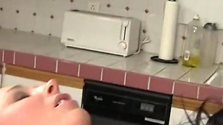 Couple bangs babysitter and gave her good threesome fuck by the kitchen