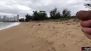Babe Can I Cum On Your Tits? - Public Cock Flashing On The Beach 10 Min - Katty West And Mia Mi