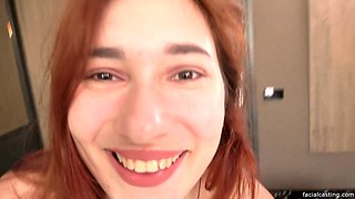 Redhead girl got a huge facial after sex