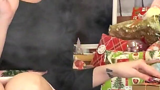 Hairy girl smoking then pissing