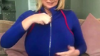 Sexy Blonde Babe With Big Boobs Strips Bra