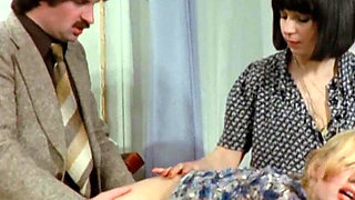 Brigitte Lahaie and Kathy Stewart Suck the Boss Under the Desk