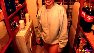 Young Latina caught in the pantry - roommate sucks cock