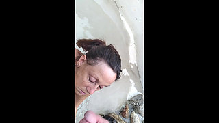 Candi Annie Sucks Cock and Swallows Cum in Fountain