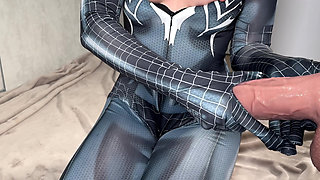 Spider Girl Fucks Herself Hard with a Huge Dildo