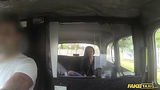 fake taxi brunette likes to workout on cock