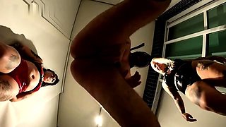 Merciless punishment for pitiful slave in femdom threesome