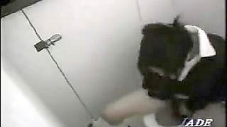 Japanese gal gets her hairy pussy spied by voyeur toilet cam