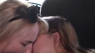 Anal Threesome in the Car with Massive Huge Cock Driver