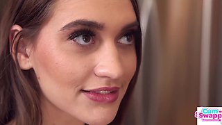 Petite Stepsisters Double Team Stepbro Cock For Hot Cumshot Swap