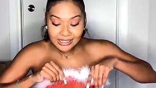 Glamour babe with big boobs masturbates in lingerie