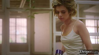 Slender blonde treated like a sex doll by gifted dude in rough action