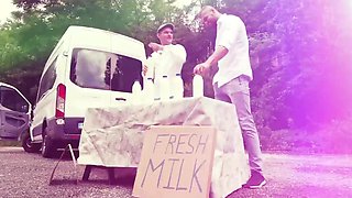 Girl picked up at a milk stand, eagerly sucks off and fucks several men