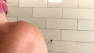 Got carried away playing with my epic tits in the bus station loos after getting totally naked to piss for you