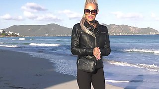 German blonde tattoo milf vacationer pick up on the beach