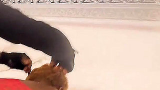 Submissive Anal Slut in Red Fishnet Chained Down and Punished with Anal Fingering and Good Fuck