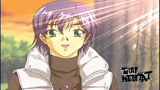 Purple haired green eyed anime beauty loves oral sex a lot