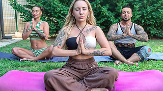 Naked Yoga Threesome with Bella Mur & Monika Fox - Outdoor Anal & Blowjob