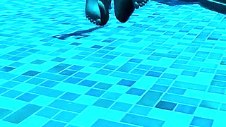 Angels Awakening 12 - Nude Swimming and Lesbian Kiss Scene in a Moonlit Pool