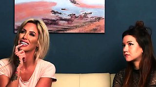 Cute voyeur babes watching guy jerking