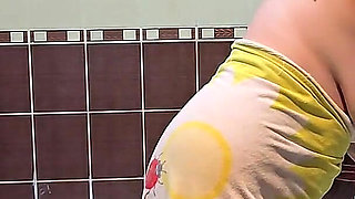 Blonde BBW Wife Enjoys a Hot Shower in the Bathroom