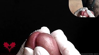 Glans Game with White Latex Gloves in Super-closeup