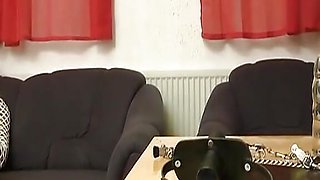 Nasty blonde German bitch rides a big dick in BDSM action