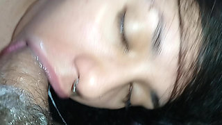 EXTREME CLOSE UP, shaking his throat deep in the horny cuckold's hard cock