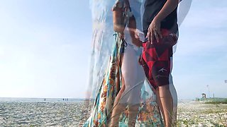 Just Go Away! Milf Gets standing Anal in front of everyone After Teasing Stranger on the beach