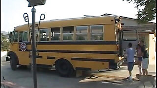 Alluring brunette teen gets plowed in the bus
