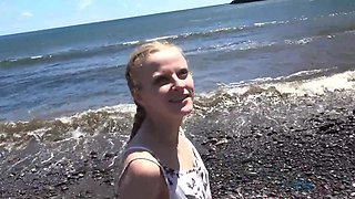 Paris White strips down at the beach in steamy pov video