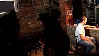 Police petite babes pegging loser in bar