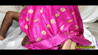 sex with Indian sister-in-law in pink saree - Desi gorgeous bhabhi bed share sex