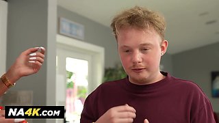 Nikita Reznikova feeds young stud her tits