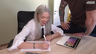 Skinny Teen Tutor Fucks Young Student in 4K HD Lesson